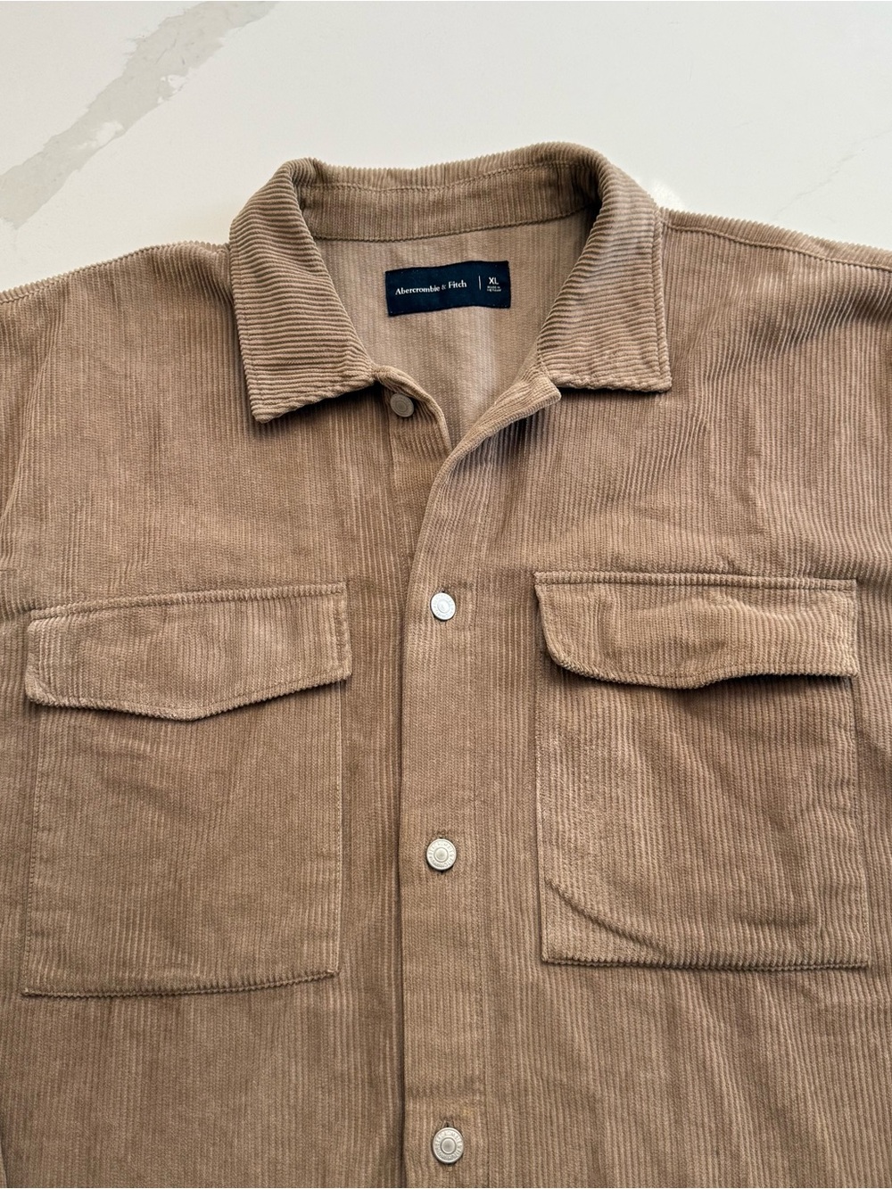 SOLD Abercrombie & Fitch Mens XL Corduroy Shirt Jacket Taupe Tan Overshirt Cotto